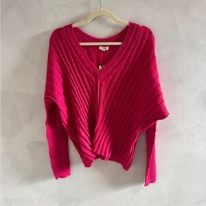 Anthropologie - V-Neck Ribbed Sweater - Pink - Size Large (NWT)